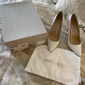 Brand new Jimmy choo white Romy heels 37 1/2 with box and and bag.